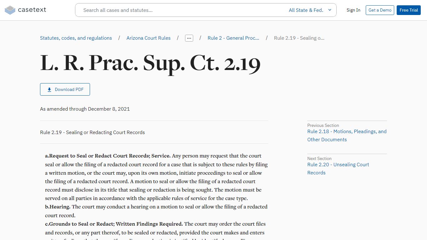 Rule 2.19 - Sealing or Redacting Court Records, L. R. Prac ... - Casetext