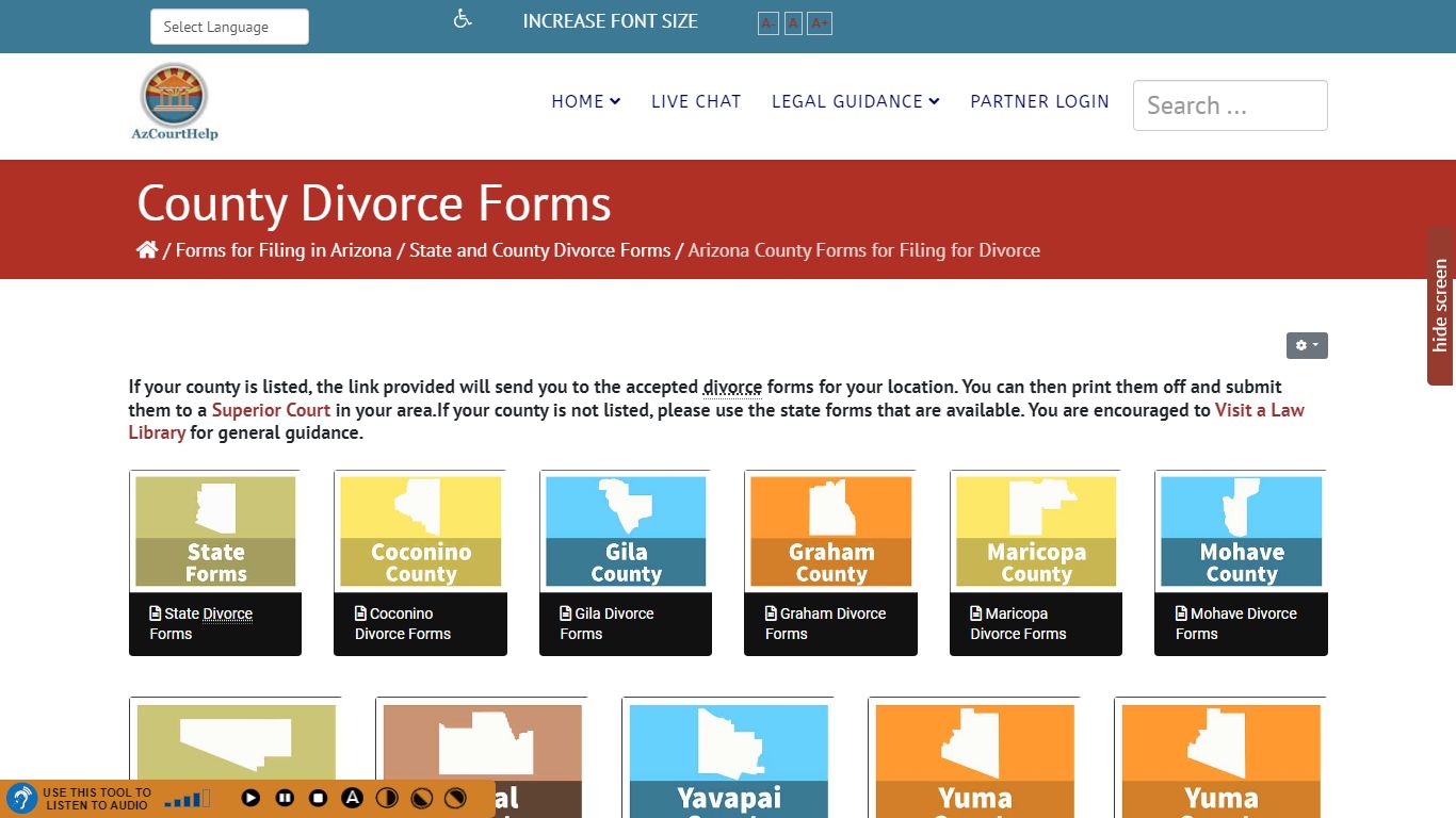 Arizona County Forms for Filing a Dissolution of Marriage (Divorce)